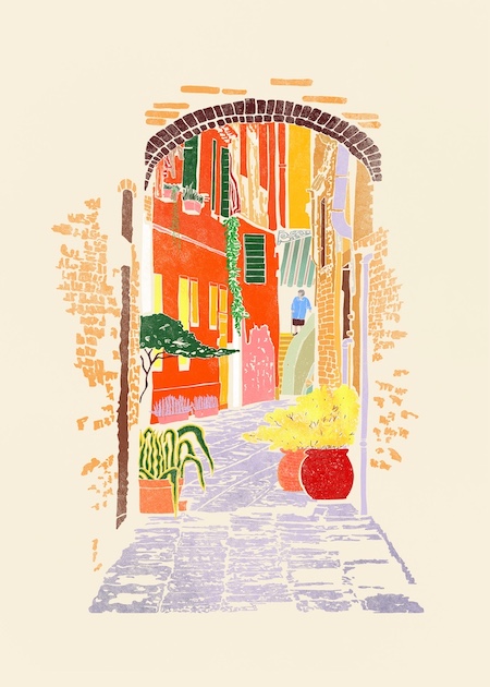 Digital illustration of a Calle in Venice, Italy