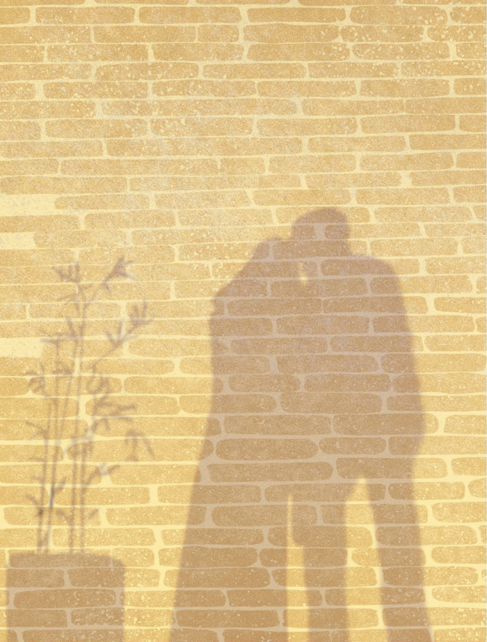 Illustration of shadows from a couple walking in the evening sun