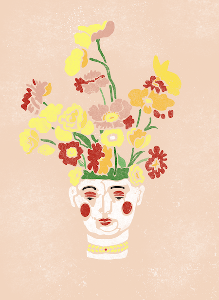 Digital Illustration of Nordic poppies in roman head vase
