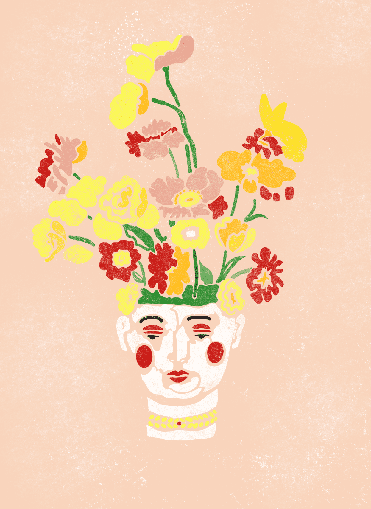 Digital Illustration of Nordic poppies in roman head vase