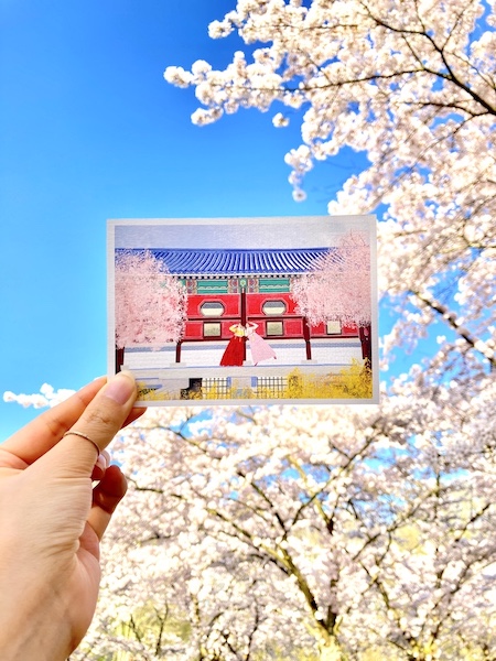 Seoul sisters postcard at Cherry Blossom parc